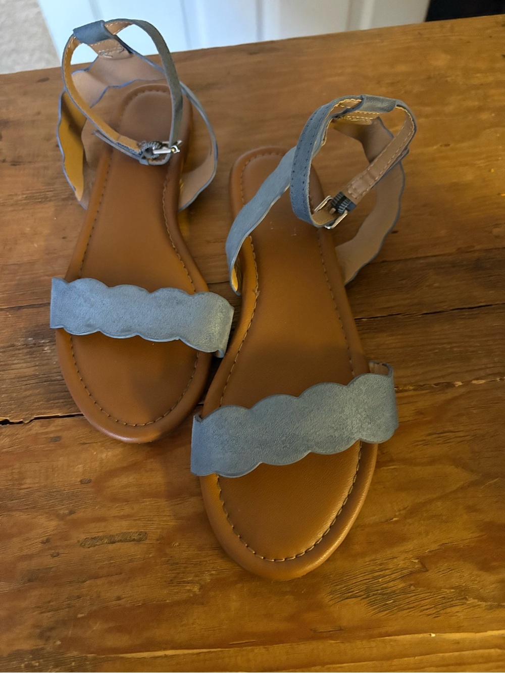 Brash Blue Scalloped Strap Ankle Sandals